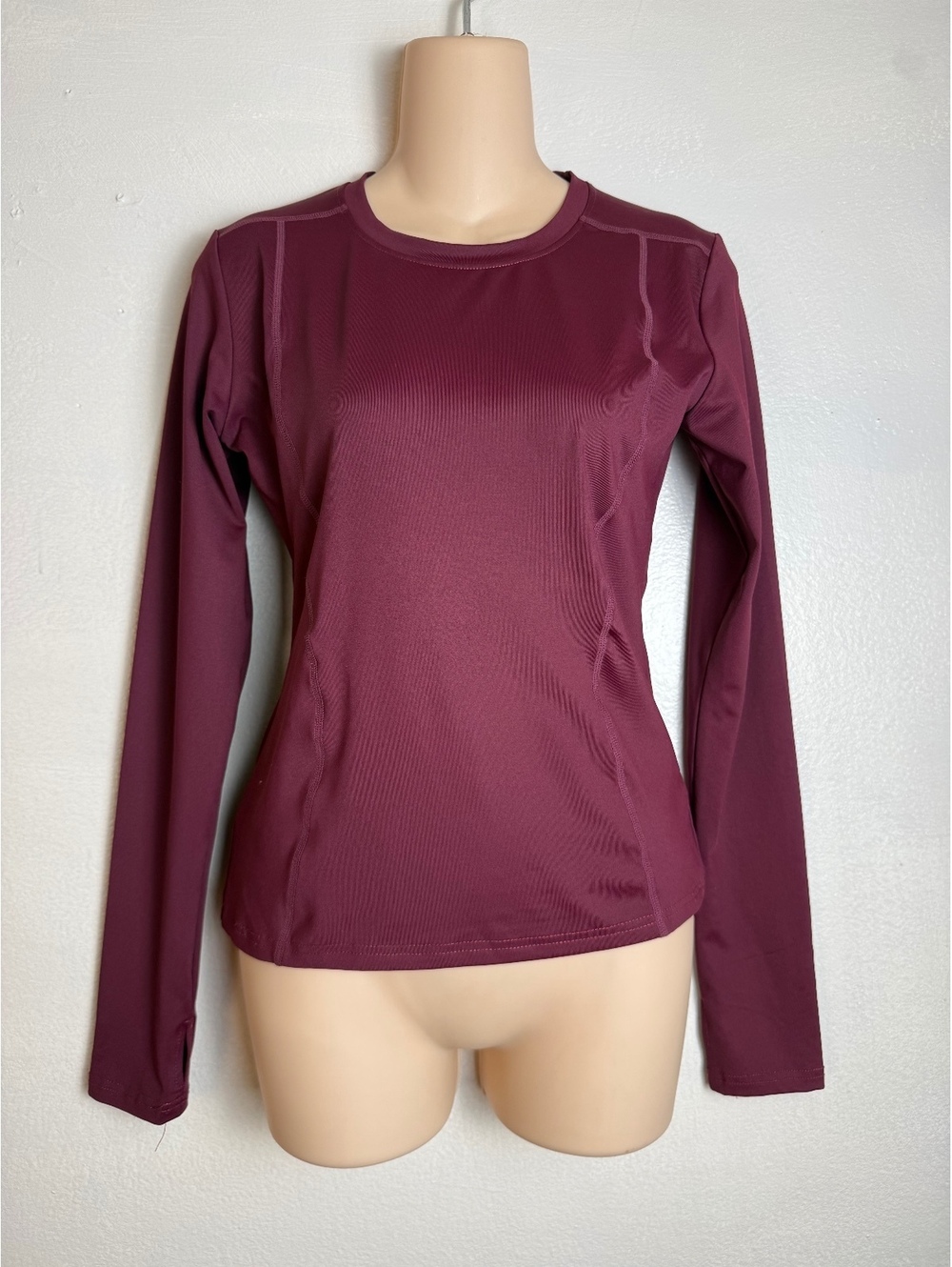 LOOVOO Women's Long Sleeve Athletic Shirt Burgundy Size Small